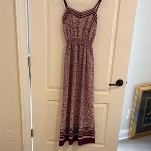 LOFT Burgundy and White Patterned Maxi Dress